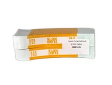 Yellow Currency Bands $1000 1000 Pack Easy Seal Cash Straps Banking Supplies