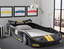 Race Car Twin Size Bed Frame Toddler Kids Boy Bedroom Classic Black NEW