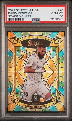 2022-23 Select La Liga Karim Benzema Stained Glass SSP Case Hit #20 PSA 10
