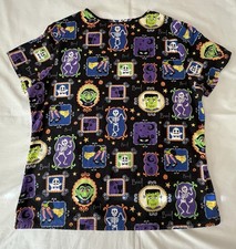 Halloween Scrub Top Frankenstein Skeleton Dracula Ghost Witch Cat L