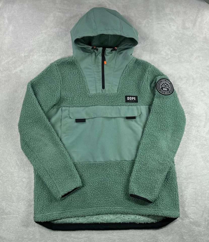 DOPE Nieve Polar Sherpa Anorak Sudadera con Capucha Para Hombres Grande Verde Exterior Pullover Chaqueta Foto 2 de 4