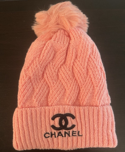 CHANEL Cable Knit Logo Pom Pom Beanie Faux Fur Lined Women One Size Multi