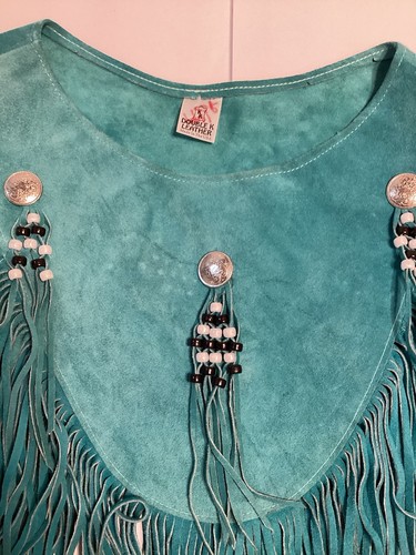 Turquoise Suede Genuine Leather Made In The USA Poncho One Size - Bild 2 von 4