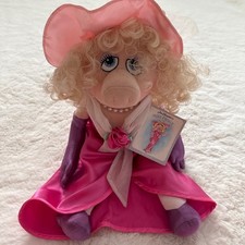 Vintage Jim Henson's Miss Piggy Plush Doll Pink Satin Dress Hat Muppets w/ Tag
