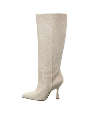 Stuart Weitzman Parton Glitter Knee-High Boots in Platino $775 Sz 8.5 AS-IS