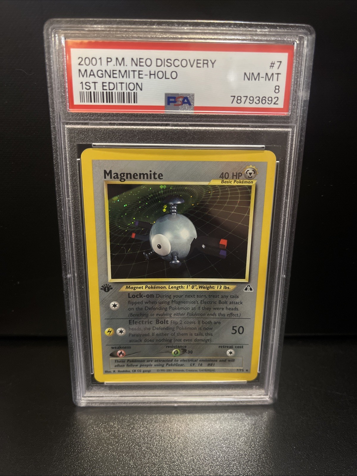 NM-MT 8 PSA Graded 2001 Pokémon Neo Discovery #7 Magnemite Holo 1st Edition