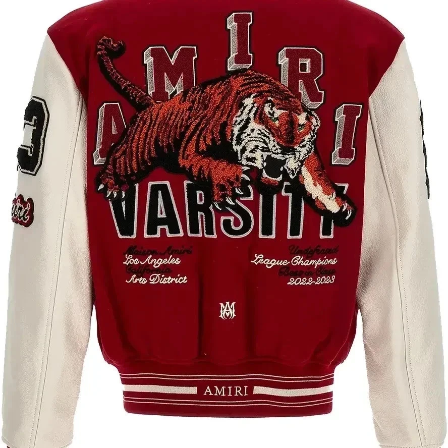 Amiri Varsity Jacket Red & White Leather Sleeve Tiger Patch Logo Size - Image 4 of 4