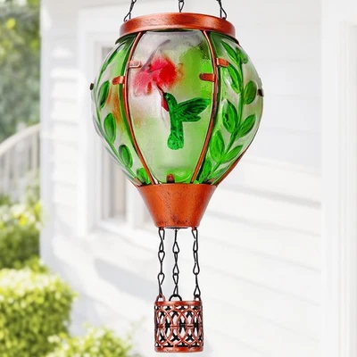 PROFINELLA Hummingbird Solar Hot Air Balloon Lantern,Outdoor Decor with Flame Lights Waterp