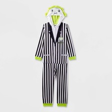Kid's Fleece Beetlejuice Hooded Union Suit One Piece Pajama 8, Medium 6256