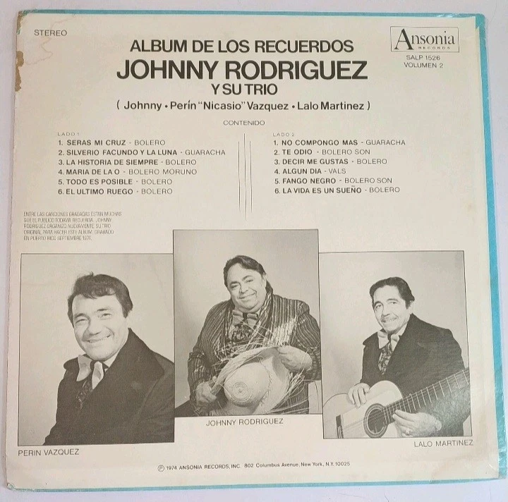 Johnny Rodriguez Y Su Trio Album De Recuerdos ANSONIO SALP 1526  VG+/VG #1729 - Image 2 of 4