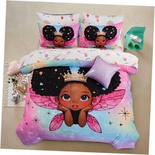 Black Girl Princess with Wings Comforter Set,Pink Twin 6-Piece Pinkblue