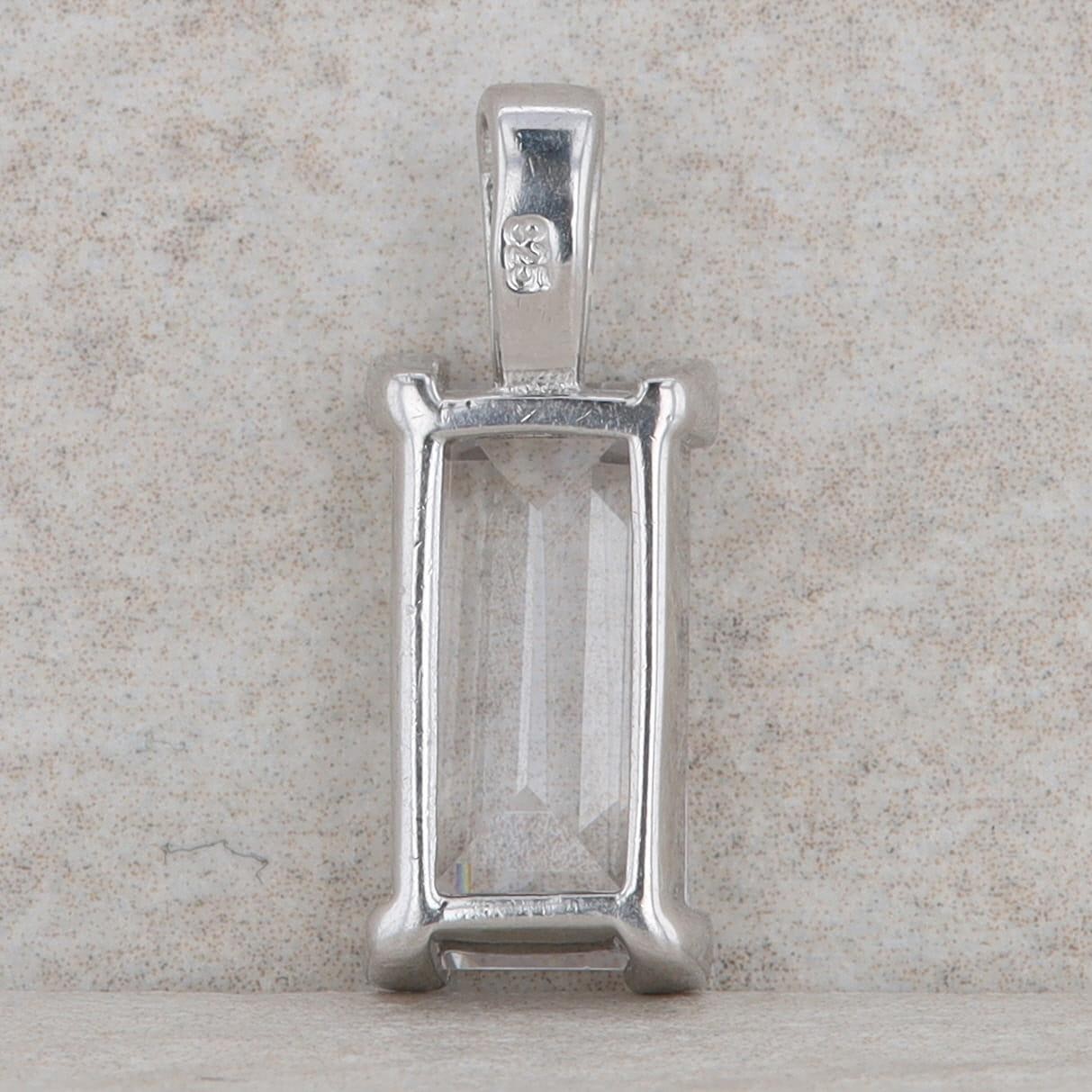 Sterling Silver Rectangle Step Cut Colorless Synt… - image 2