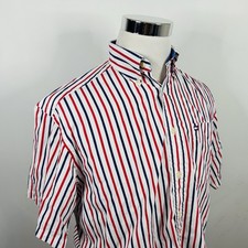Tommy Hilfiger Small Short Sleeve Shirt Red White Blue Striped Button Down