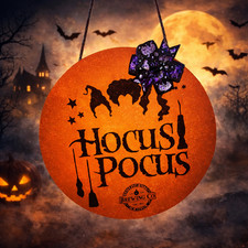 Halloween Hocus Pocus Door Sign 12" Round Wooden Hanging Welcome Sign, Witchy