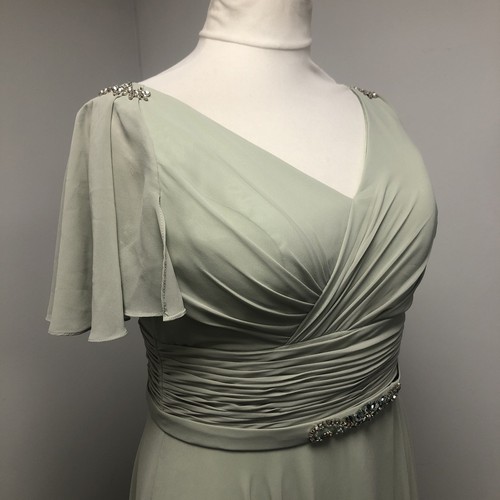 Pale Green Bridesmaids Prom Dress Diamante Beaded Detailing UK Size 18 Formal - Picture 8 of 14