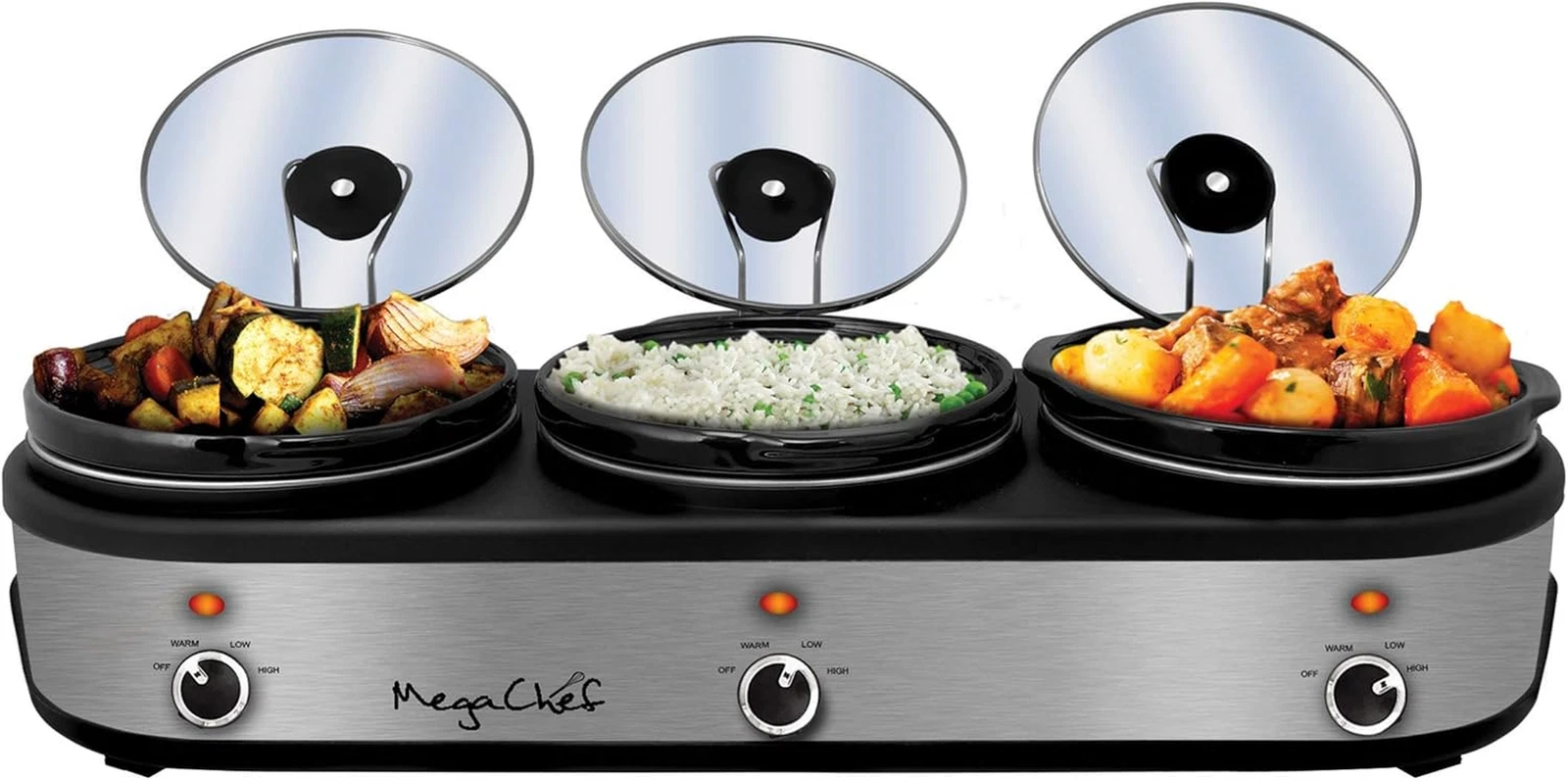 Warmer Elite 2.5 Quart Slow Cooker and Buffet Server in Brushed Silver and Black