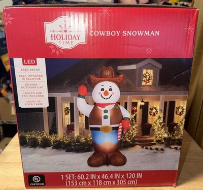 Holiday Time 10ft Cowboy Snowman Airblown Christmas Inflatable, New In Box 2025!