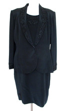 Oleg Cassini Blacktie Vintage Silk Beaded Dress & Jacket Black Size 16 Women