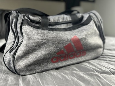 adidas Diablo Medium 25L Duffel Bag Gray/Black/Red Zip Logo 2 Pockets