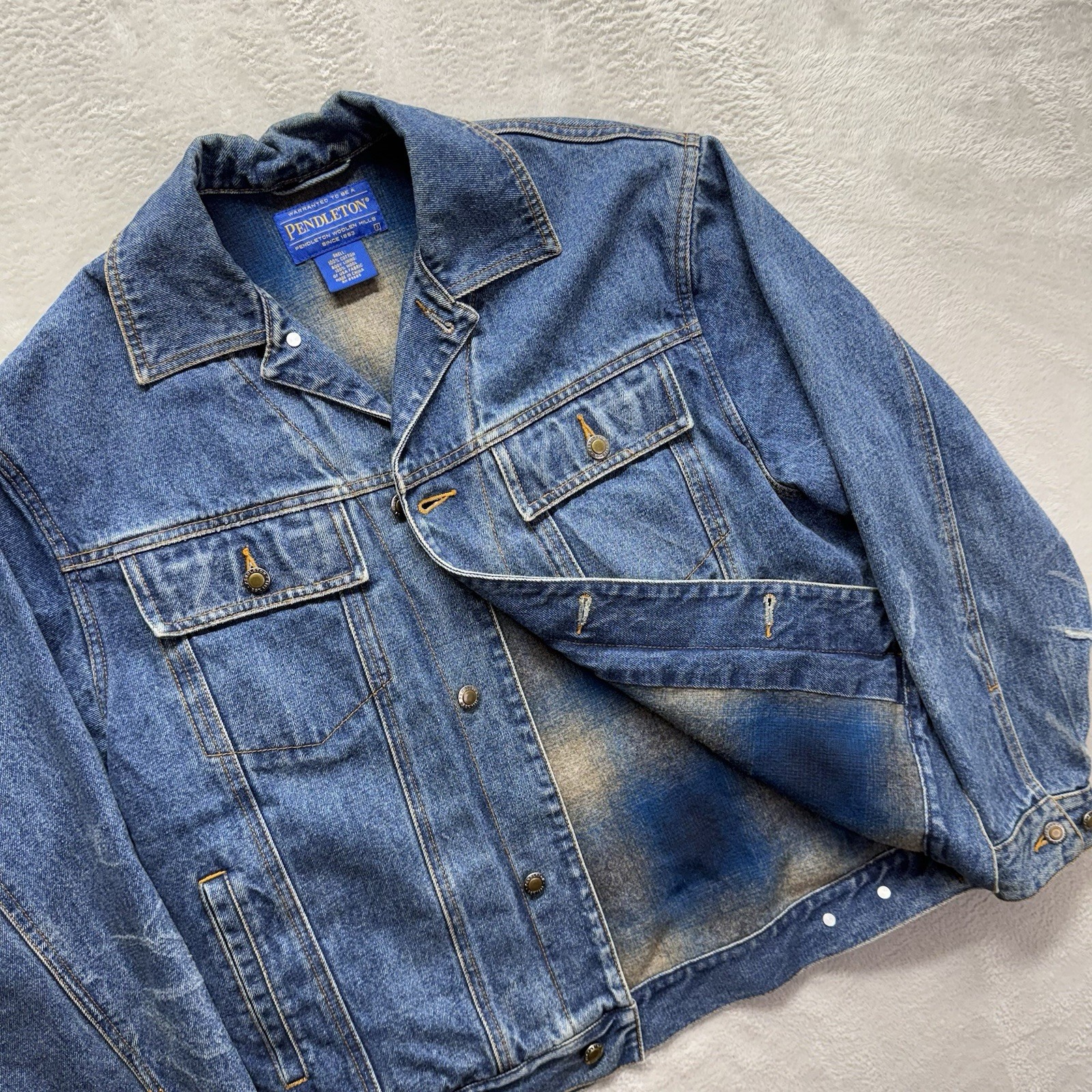 Pendleton Wool Lined Denim Jacket Small Plaid Blu… - image 2