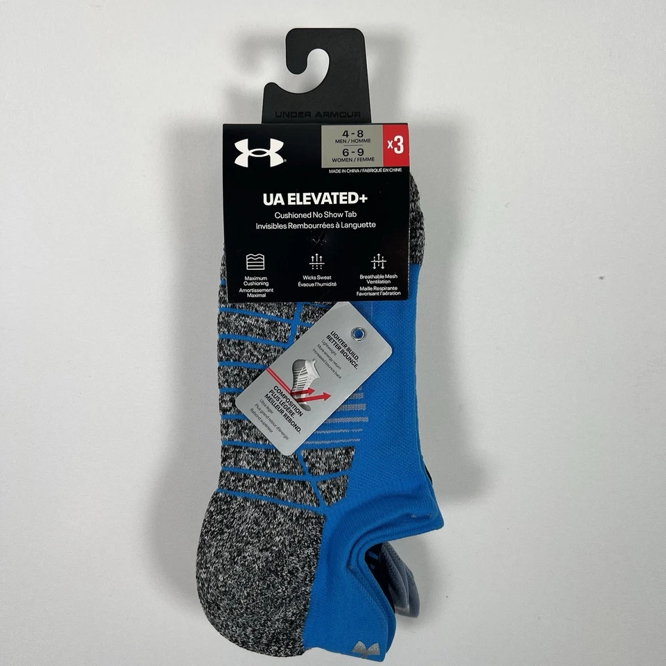 Under Armour UA Elevated+ Calcetines Acolchados No Show Tab (Paquete de 3) Para Hombre’s 4-8 NUEVO Foto 2 de 4