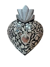 HANDMADE  MILAGROS WOOD SACRED HEART  , MEXICAN FOLK ART  , 9.5" X 7.5",  BLACK