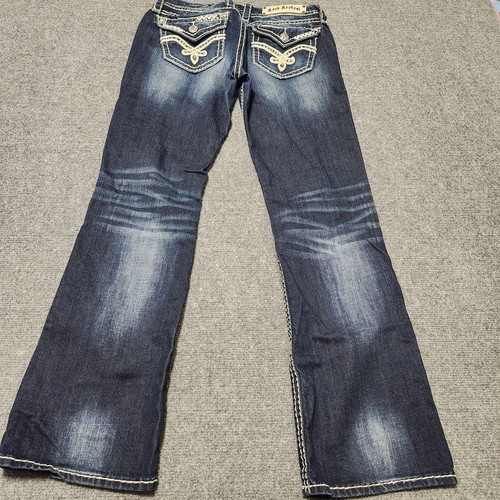 Rock Revival Jeans Womens 29x30 Blue Elaina Boot Flap Pocket Thick Stitch Bling - Picture 12 of 17