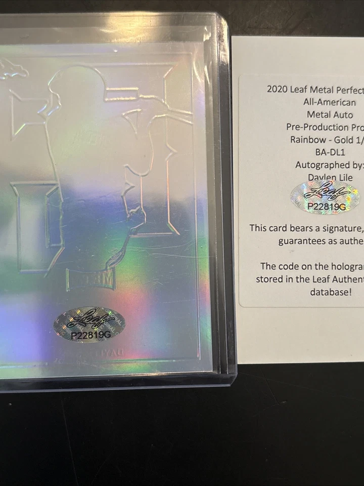 DAYLEN LILE 2020 LEAF PERFECT GAME Gold Rainbow PROOF AUTOGRAPH #1/1 NATIONALS - Image 3 of 3