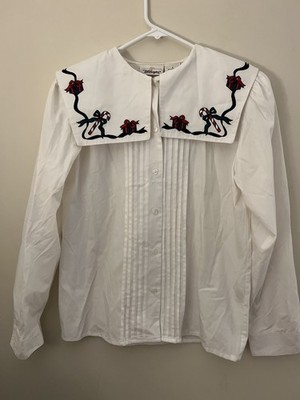 VTG Worthington Christmas Blouse Size 6 Portrait Collar Minimalist Holiday