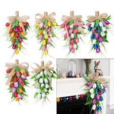 Tulip Teardrop Swag Artificial Flowers Beautiful with Bowknot Spring Wreath for