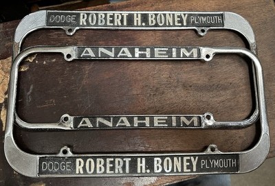 Rare 1940 1951 Dealer License Frame Set Robert H Boney Dodge Plymouth Anaheim Ca