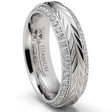 1 Carat Moissanite Wedding Band 6MM Eternity Ring Chevron Herringbone Two-Row