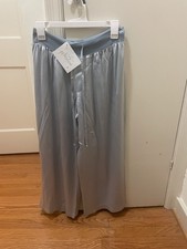 PJ Harlow Satin Jolie Capri Light Blue Drawstring Comfort Sleep Lounge Pant S
