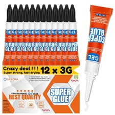 Super Glue Gel Clear Non-Drip, 12 X 3g All Purpose Strong Adhesive Ca Glue Qu...