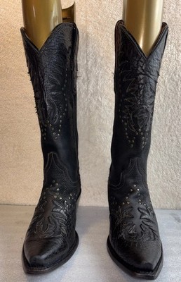 Women s handmade Dan Post Black leather cowboy boots Size 6.5 M