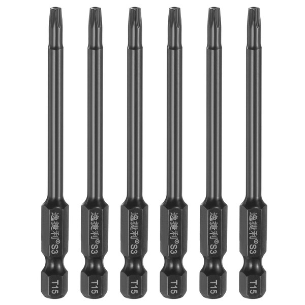 "FüR 6X T15 Magnetische Torx Schraubendreher Bits 1/4\" Sechskant 75Mm Schwarz"-image