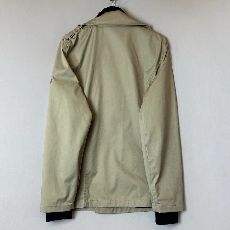 House Clothing Vintage Brand Pea Coat Mens Medium Tan Khaki Buttons Collar - Image 2 of 4