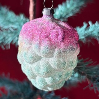 DE COLECCIÓN ANTIGUO c. 1920 VIDRIO ALEMÁN Y ROCÍO VENECIANO ADORNO DE NAVIDAD: UVAS