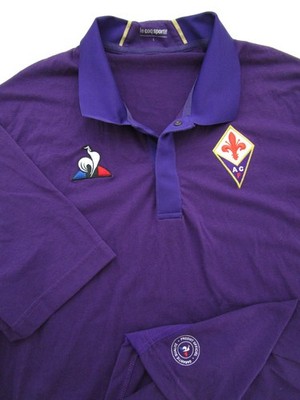 Mens Large ACF Fiorentina Soccer Jersey Polo Le Coq Sportif purple snap coillar
