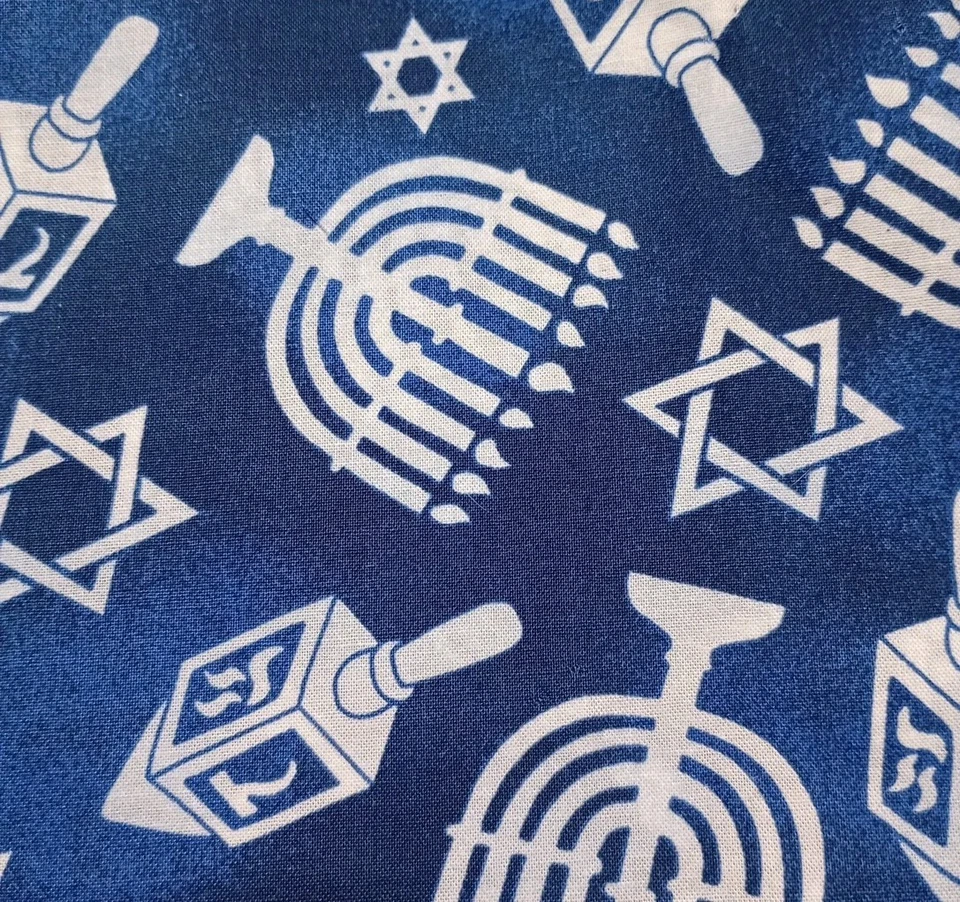 Hanukkah Blue & White 100% Cotton Fabric Festival of Lights Star of David 3/8 Yd - Image 2 of 4