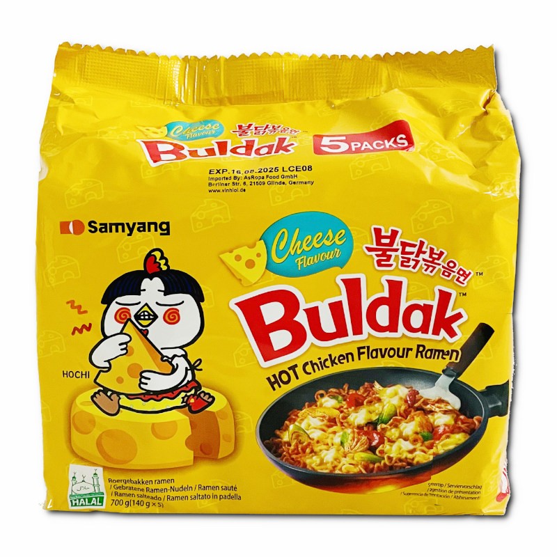 (14,24€/1kg) Samyang Buldak Hot Chicken Käse, Ramen, 5 Packungen je 140g