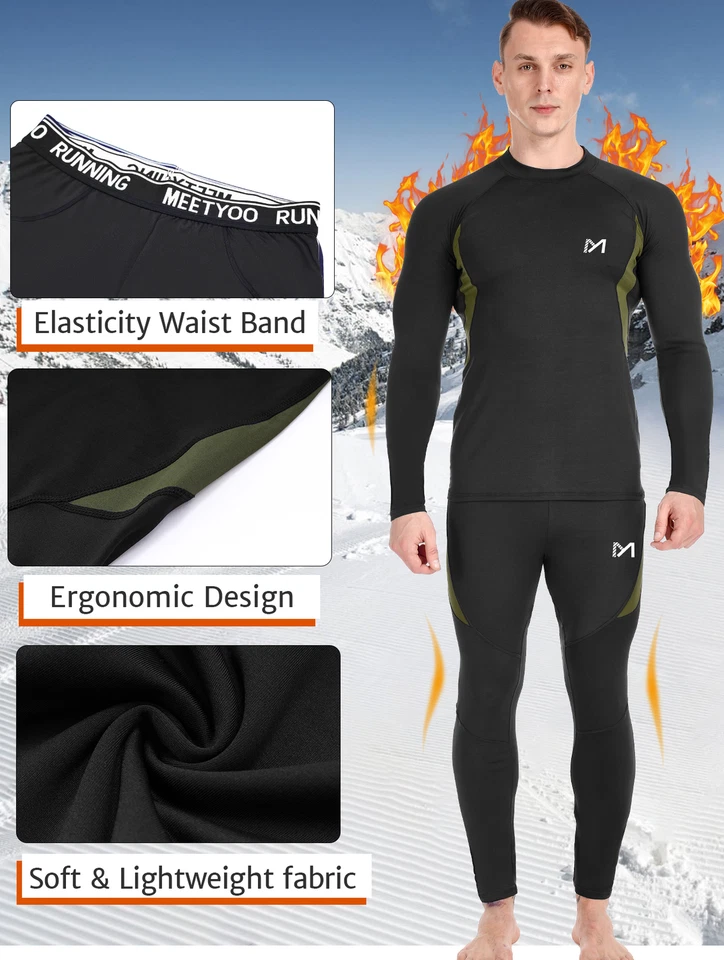 2 Sets 4 Pack Mens Winter Fleece Lined Thermal Top & Bottom Long John Underwear - Image 2 of 4