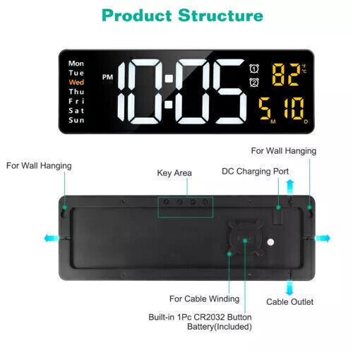 16in Digital LED Desk Alarm Clock Large LCD Display Wall Clock Date With Remote - Picture 3 of 10