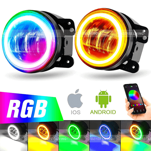 4Inch LED Fog Lights RGB Halo Ring Turn Signal For Jeep Wrangler JK/TJ/LJ Dodge - Picture 2 of 11