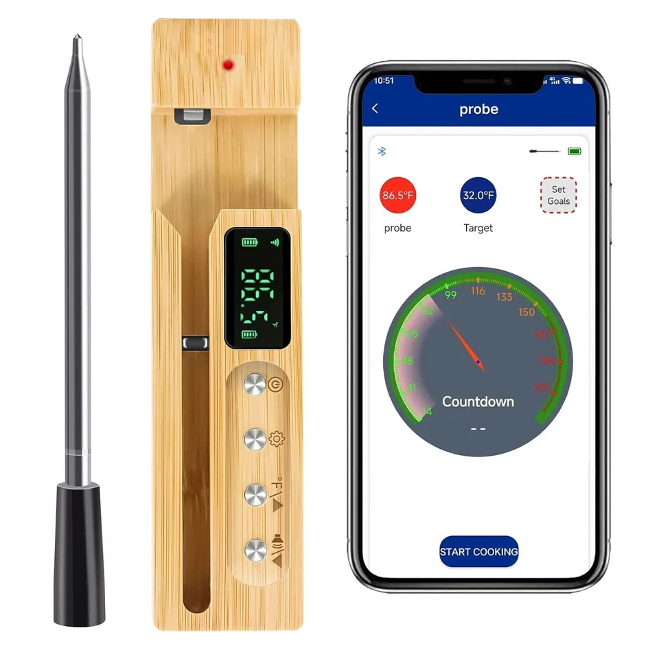 2025 Bluetooth Truly Wireless Meat Thermometer Cooking BBQ Oven 700FT APP - Image 3 of 4