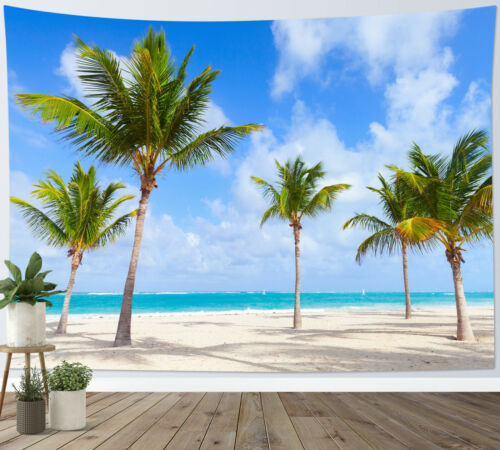 Tapisserie palmier océan plage mur tropical couvre-lit suspendu art décoration intérieure - Photo 1/15