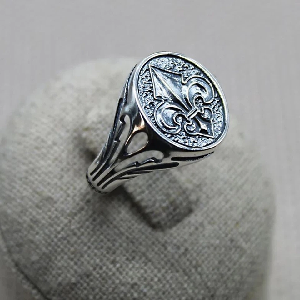 Chevalière Argent 925 Fleur de Lys Bague Homme Femme Bijou Royal Symbole France - Photo 4/4