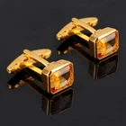 Natural Citrine Gemstone with Gold Plated 925 Sterling Silver Cufflink #2113