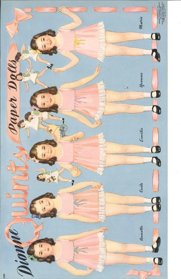 VINTAGE UNCUT 1940 DIONNE QUINTS PAPER DOLLS HD LASER REPRODUCTION~LO PR~HI Q