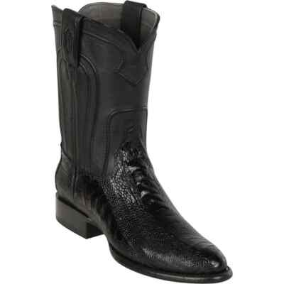Los Altos Genuine BLACK Ostrich Leg Roper Round Toe Cowboy Boot EE 690505